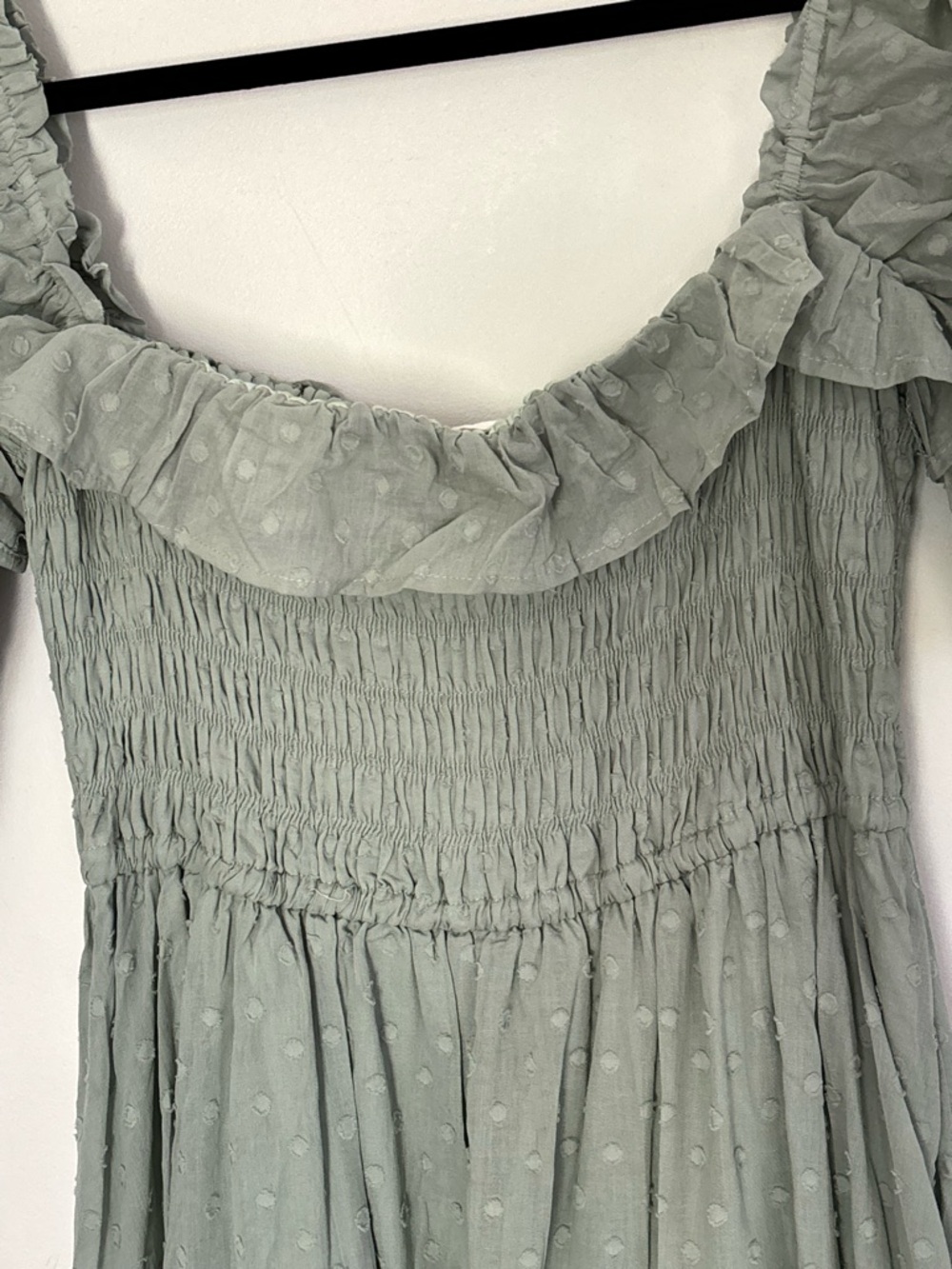 Sage Green Swiss Dot Smocked Midi Dress size Large New nwt Country Cottage c53 - Picture 16 of 16
